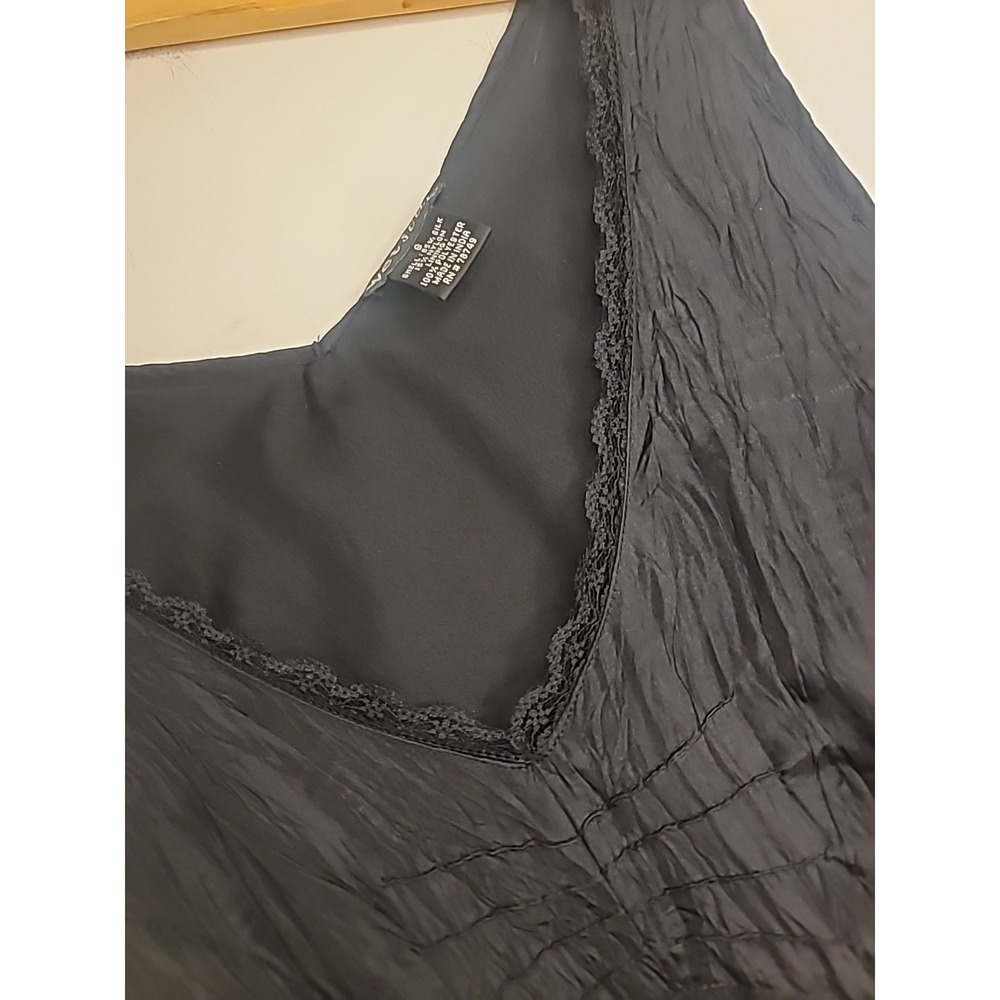 Y2K Wet Seal Black Silk Dress Small Whimsigoth Goth Glam Crinkle Lace Party Rave